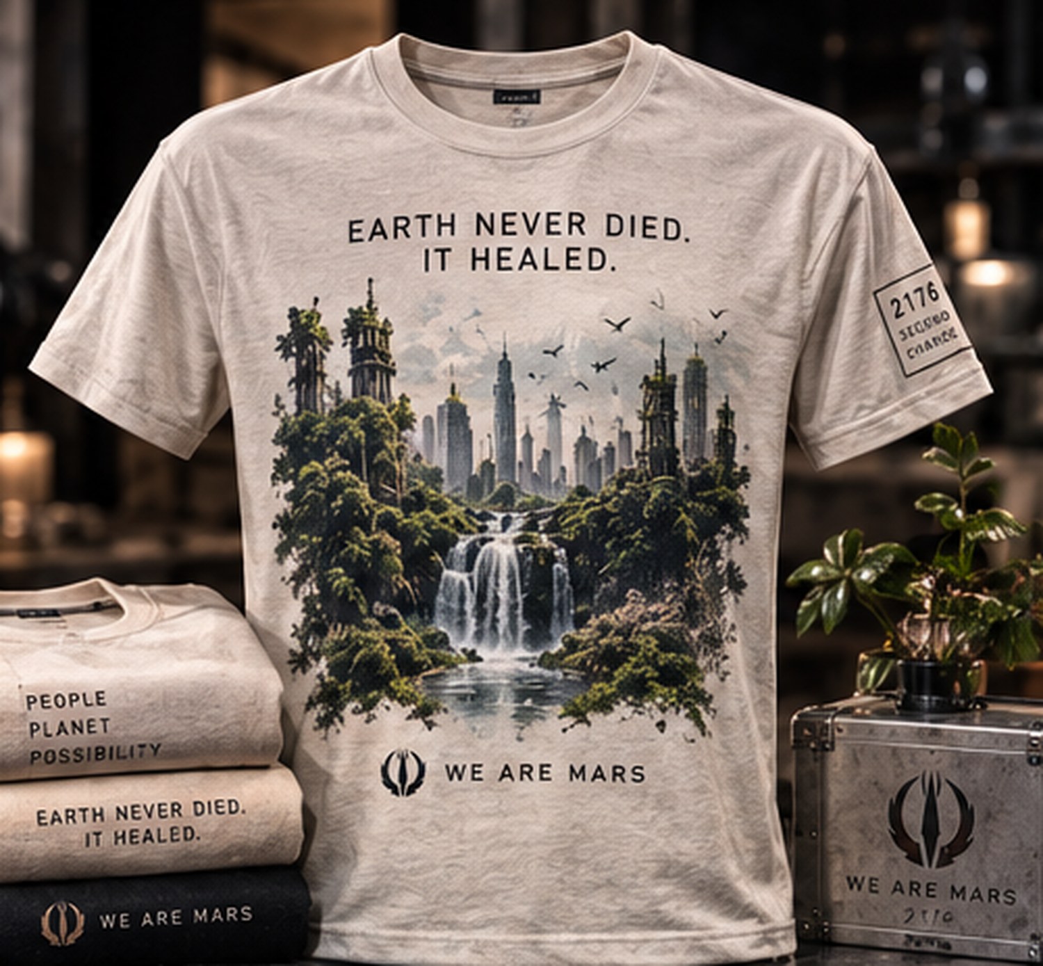 "Earth Never Died. It Healed." T-Shirt, product photograph